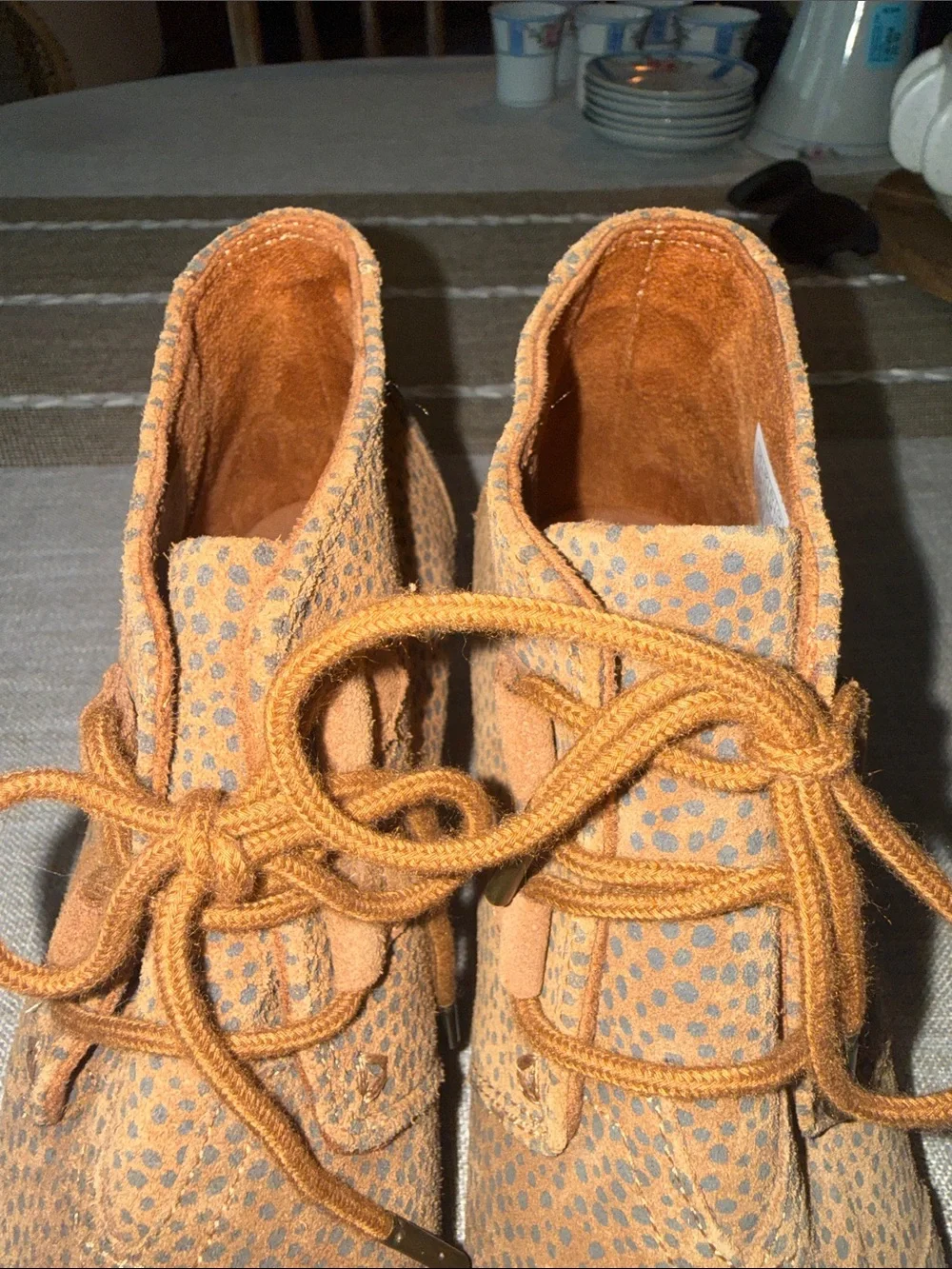 TOMS Women’s Leopard Print Wedge Ankle Boots Lace Up Animal Print Booties